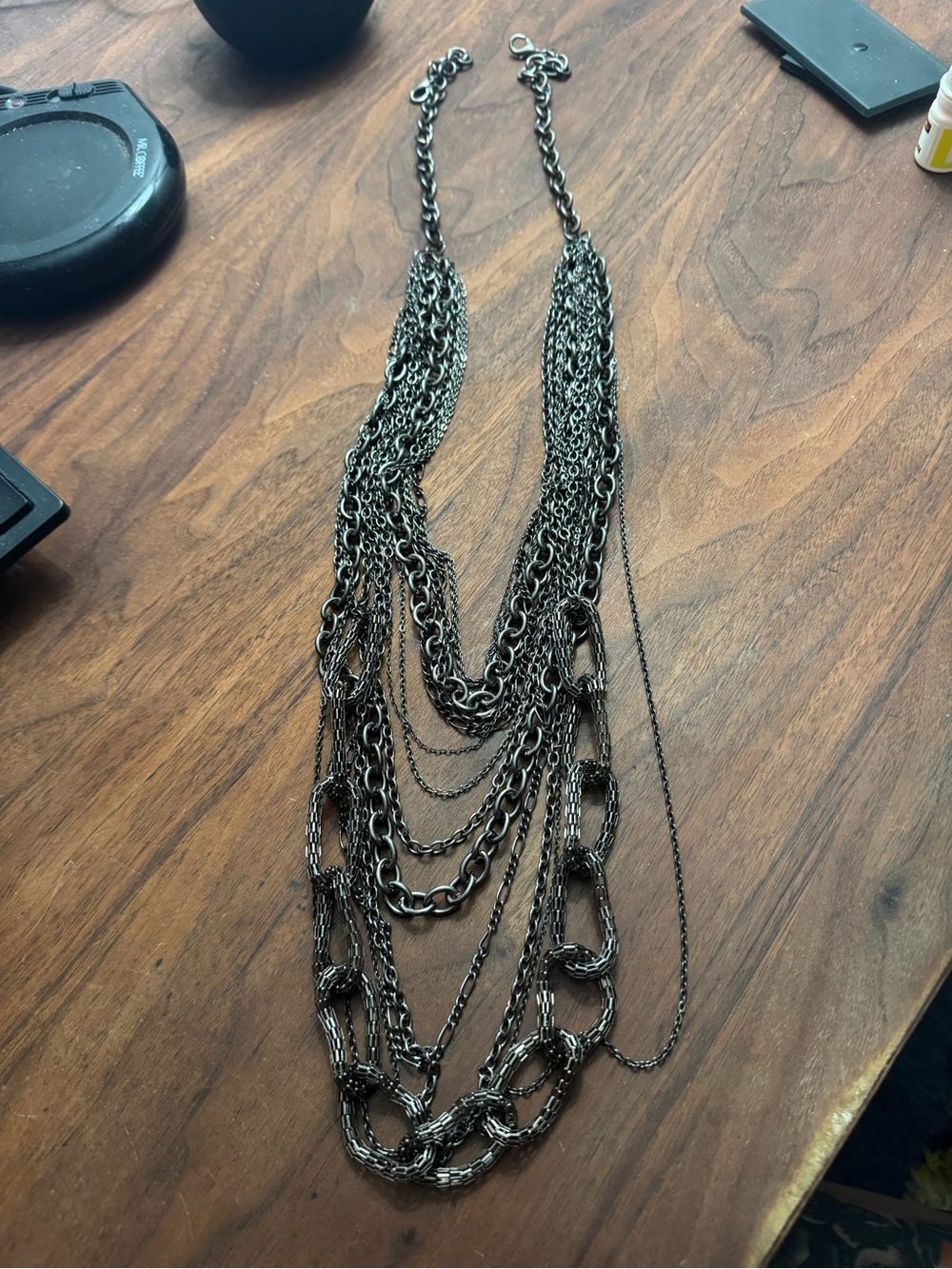 Gunmetal Toned 14 Strand Layered Chain Necklace